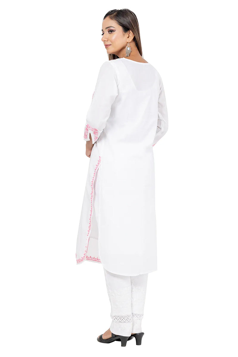 Fabnuma Handcrafted Chikankari White Cotton Kurti - Fabnuma