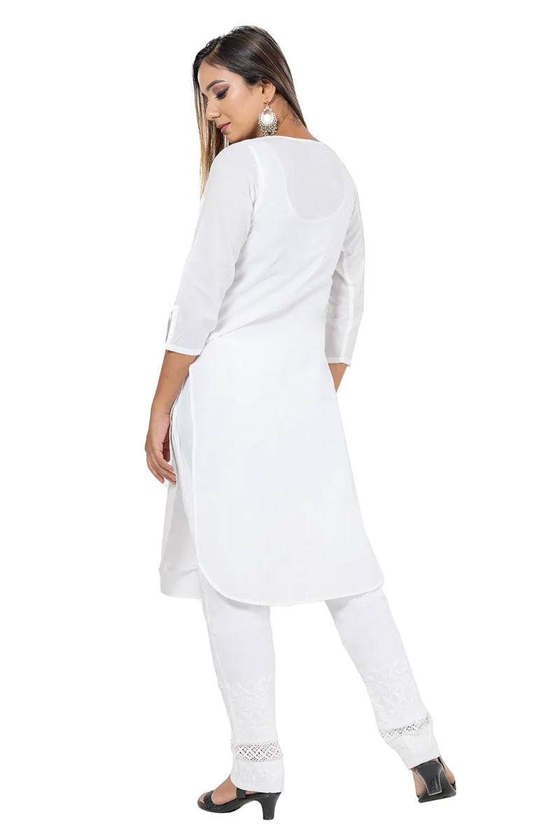 Fabnuma Handcrafted White Cotton Chikankari Kurti - Fabnuma