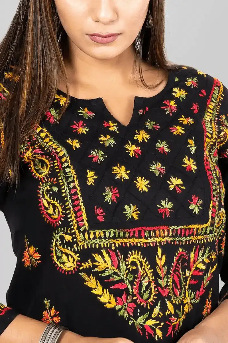 Fabnuma Handcrafted Chikankar Black Cotton Designer Kurti - Fabnuma