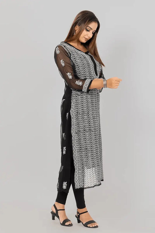 Fabnuma Handcrafted Black Georgette Chikankari Kurti - Fabnuma