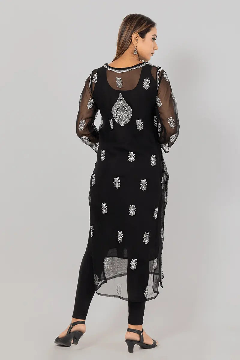 Fabnuma Handcrafted Black Georgette Chikankari Kurti - Fabnuma