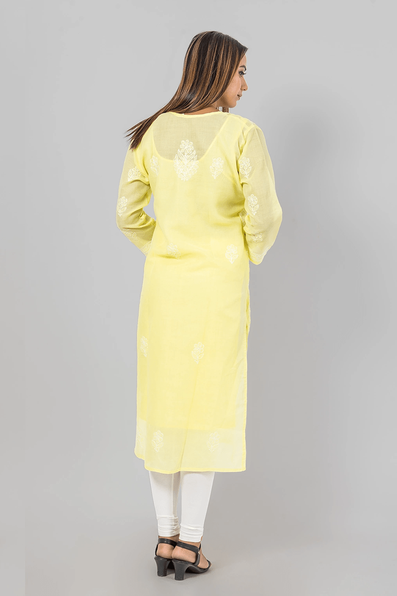 Fabnuma Handcrafted Chikankari Designer Lemon Cotton Kurti - Fabnuma