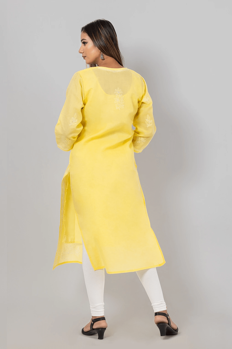 Fabnuma Handcrafted Chikankari Yellow Cotton Kurti - Fabnuma