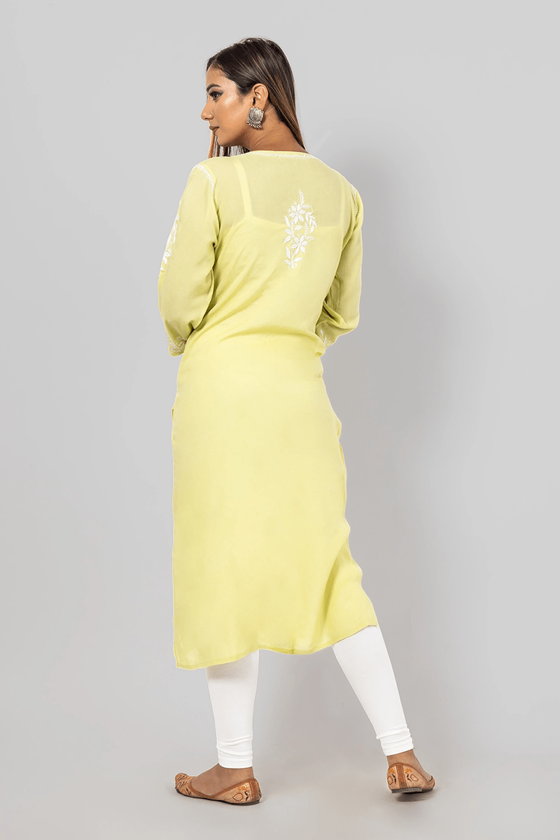 Fabnuma Handcrafted Chikankari Lemon Rayon Cotton Kurti - Fabnuma