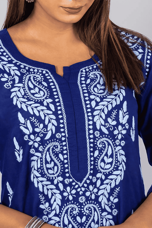 Fabnuma Handcrafted Chikankari Blue Cotton Kurti - Fabnuma