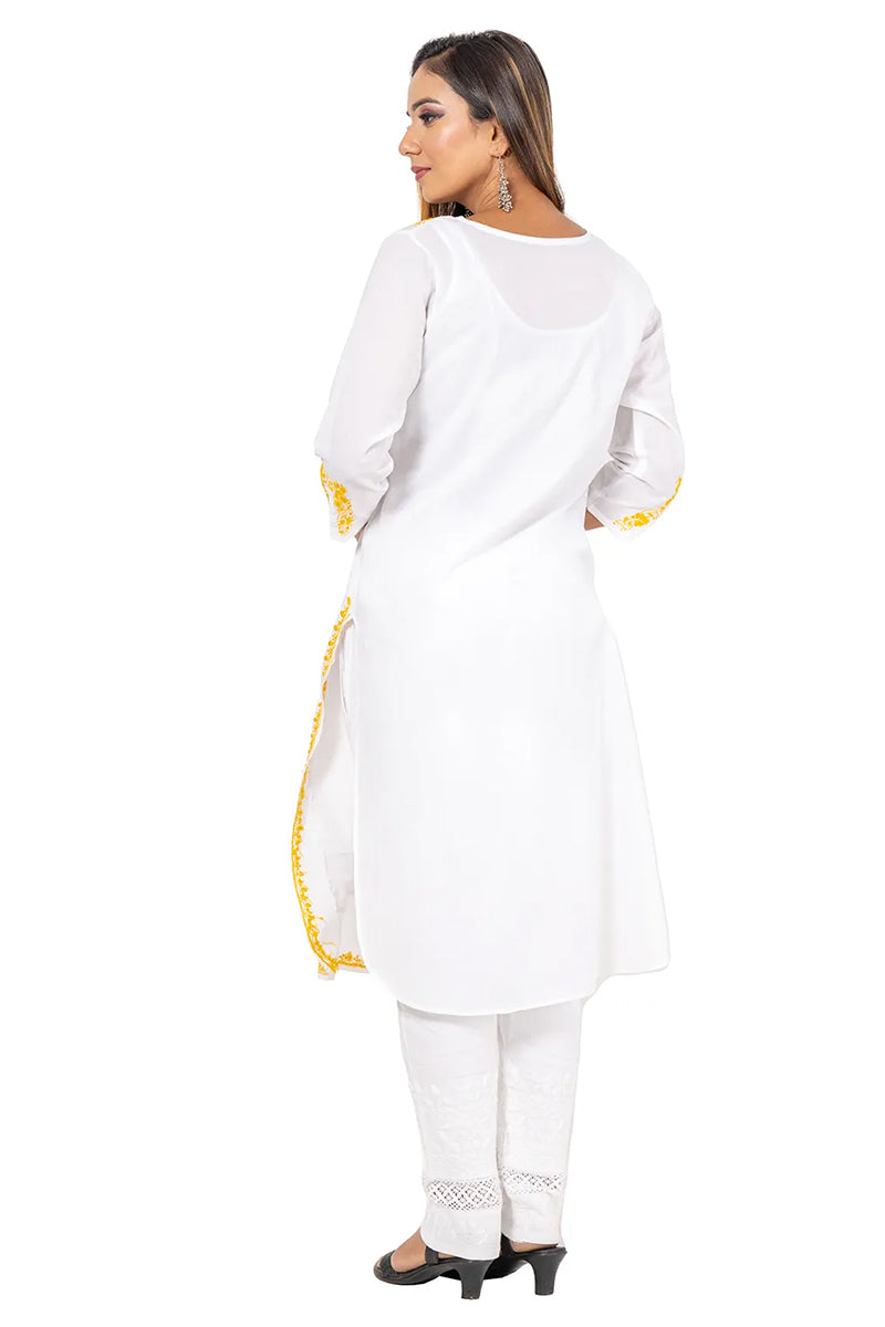 Fabnuma Handcrafted Chikankari White Cotton Kurti - Fabnuma