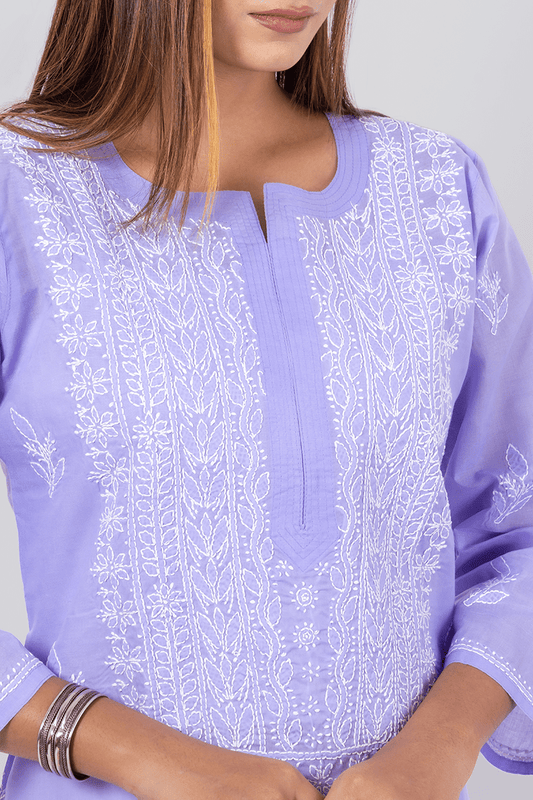 Fabnuma Handcrafted Chikankari Lavender Cotton Kurti - Fabnuma