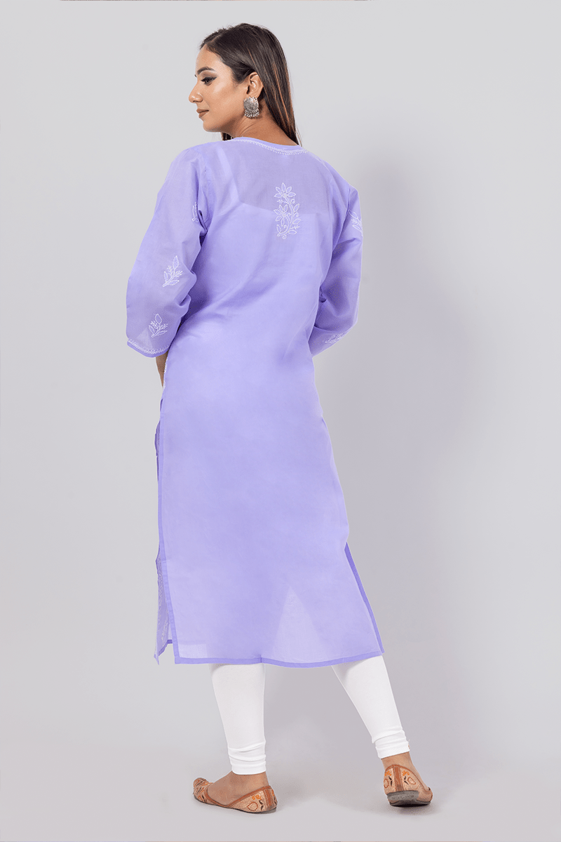 Fabnuma Handcrafted Chikankari Lavender Cotton Kurti - Fabnuma