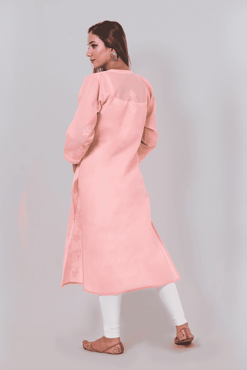 Fabnuma Handcrafted Chikankari Peach Cotton Kurti - Fabnuma
