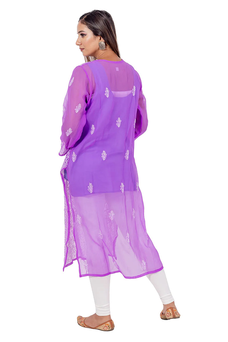 Fabnuma Handcrafted Purple Chikankari Georgette Kurti - Fabnuma