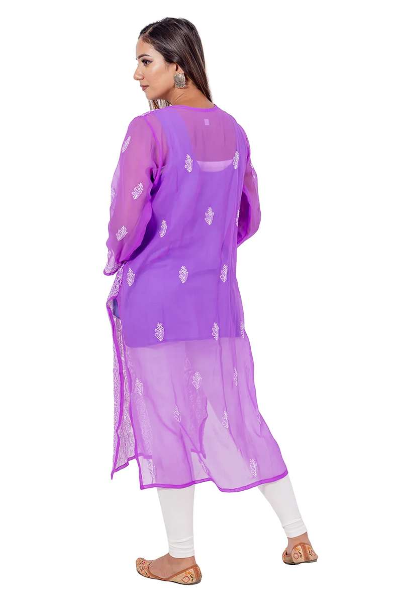 Fabnuma Handcrafted Purple Chikankari Georgette Kurti - Fabnuma