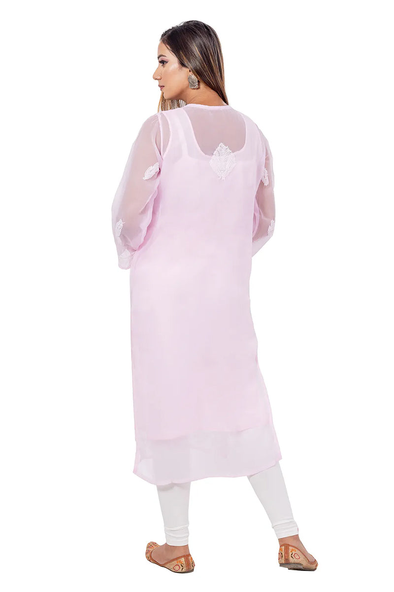 Fabnuma Handcrafted Baby Pink Chikankari Georgette Kurti - Fabnuma