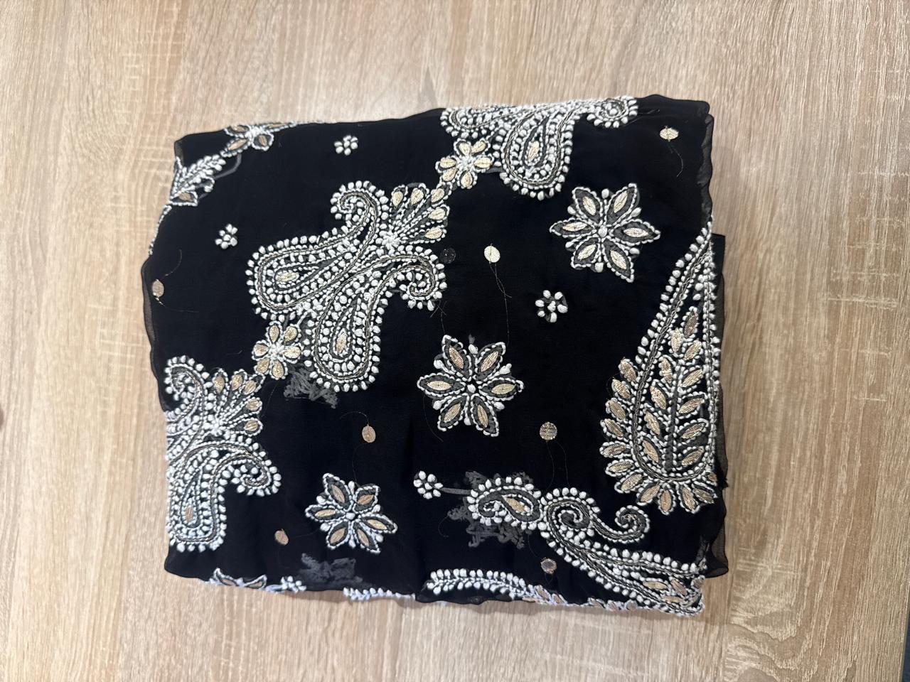 Black colour georgette Chikankari saree with gota Patti work MeMaana