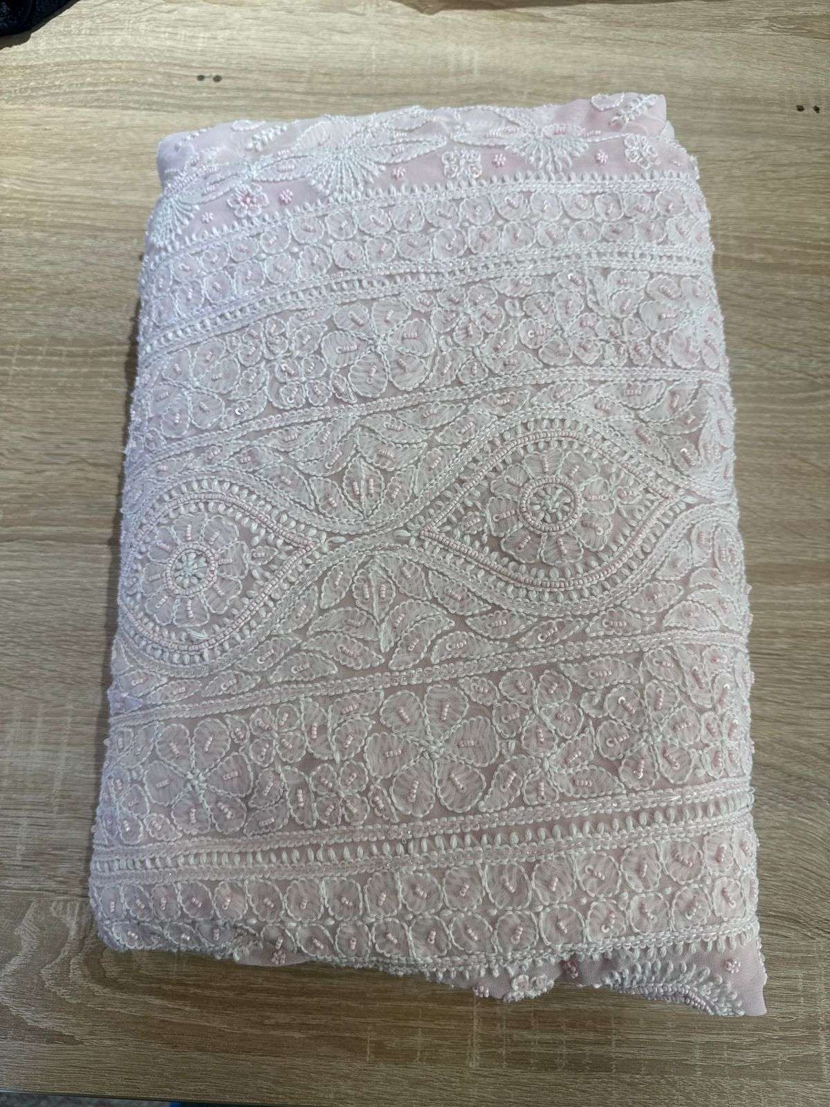Pink colour Georgette Chikankari Saree with sequence Pearl Work MeMaana