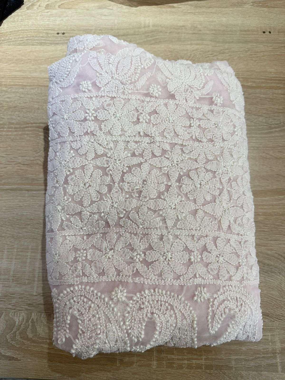 Pink Colour Georgette Chikankari Saree MeMaana