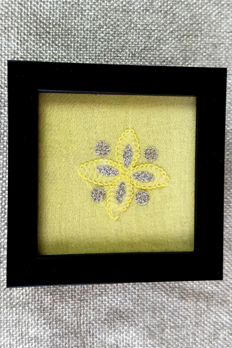 Yellow Handcrafted Lucknowi Chikankari Tray & Tea Coaster Set With hand-embroidered Lucknowi Chikankari