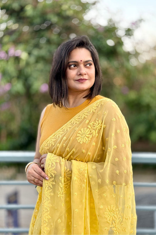 Close-up of Handcrafted Lucknowi Chikankari Embroidery