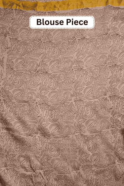 Silk Story – Cream Block Printed Maheshwari Silk Saree with Polka Dot Pattern MeMaana