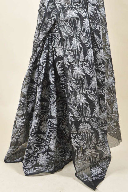 Fabnuma Handcrafted Black Kota Cotton Chikankari Saree-Blouse - Fabnuma