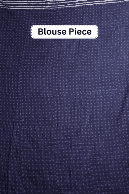 Whispered Cotton - Indigo Blue Hand Block Printed Mulmul Cotton Saree MeMaana