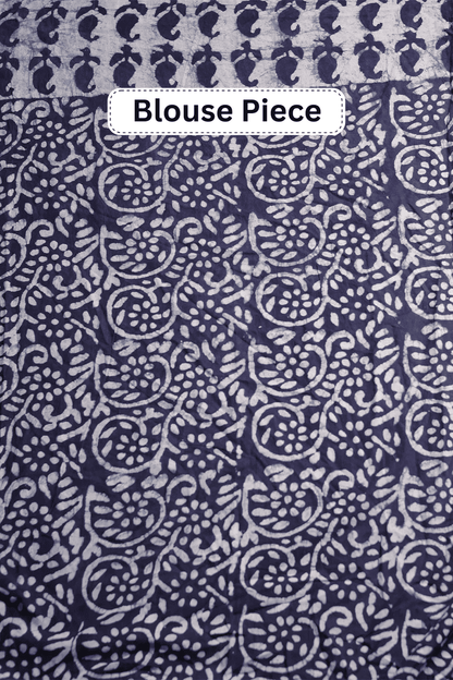 Shashi Kala - Indigo Blue Hand Block Printed Mulmul Cotton Saree MeMaana