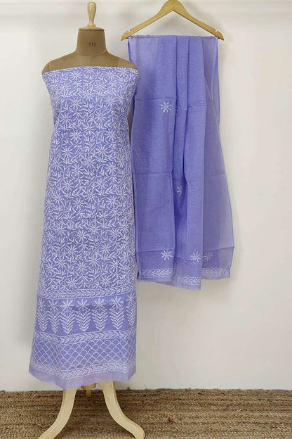 Fabnuma Handcrafted Lavender Kota Cotton Chikankari Kurta Dupatta Set - Fabnuma
