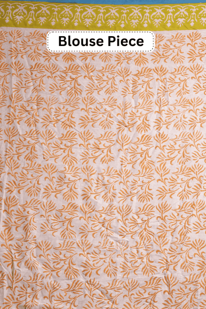 Vintage Mood - Cream Hand Block Printed Mulmul Cotton Saree MeMaana