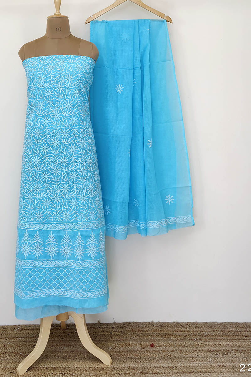Fabnuma Handcrafted Blue Tepchi Chikankari Kurta Dupatta Set - Fabnuma