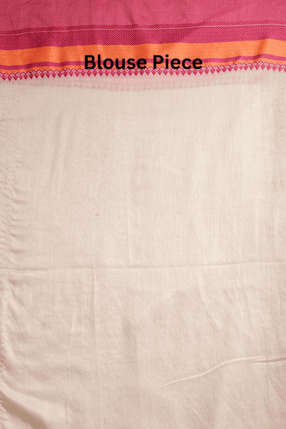 Suhasani - Cream and Magenta Pure Mulmul Cotton Border Saree MeMaana