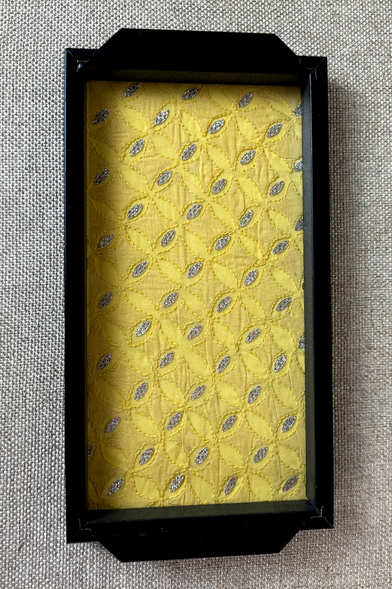Yellow Handcrafted Lucknowi Chikankari Tray & Tea Coaster Set With hand-embroidered Lucknowi Chikankari