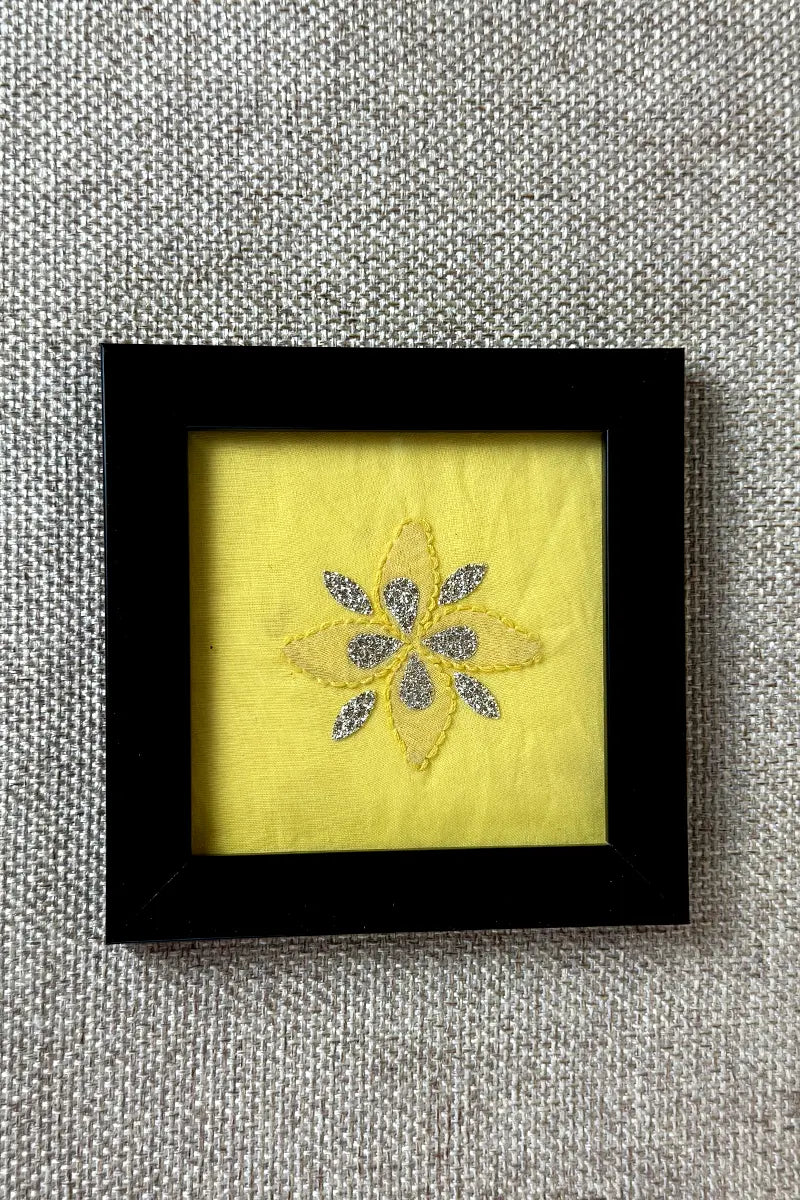 Yellow Handcrafted Lucknowi Chikankari Tray & Tea Coaster Set With hand-embroidered Lucknowi Chikankari