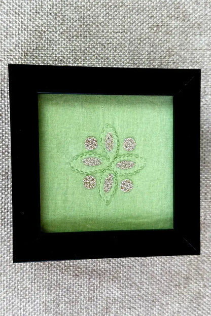 Green Handcrafted Lucknowi Chikankari Tray & Tea Coaster Set With hand-embroidered Lucknowi Chikankari