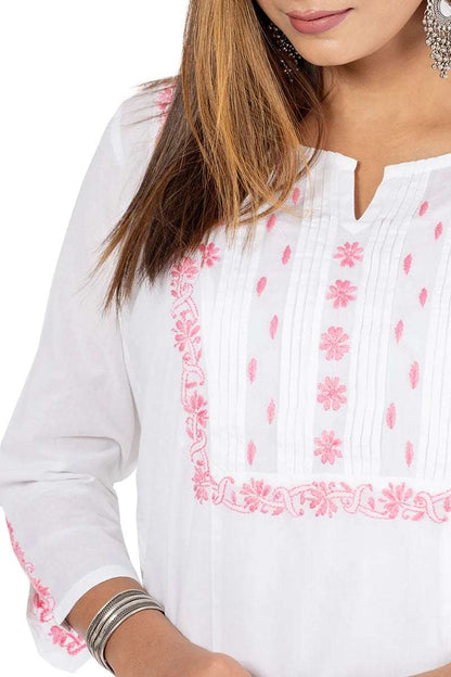 Fabnuma Handcrafted  Chikankari White Cotton Kurti - Fabnuma