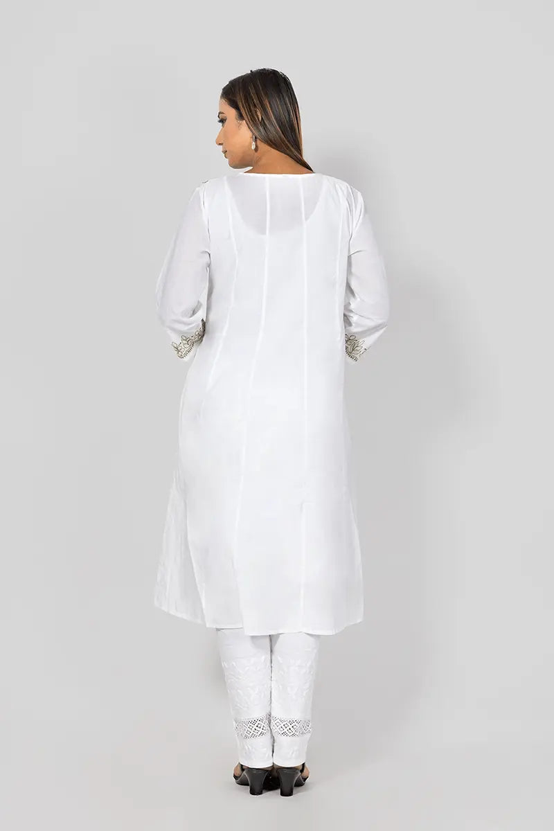 Fabnuma Handcrafted  Chikankari White Cotton Kurti - Fabnuma