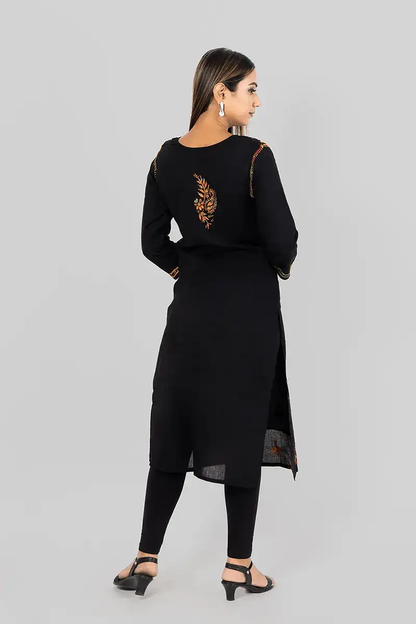 Fabnuma Handcrafted  Chikankar Black Cotton Designer Kurti - Fabnuma