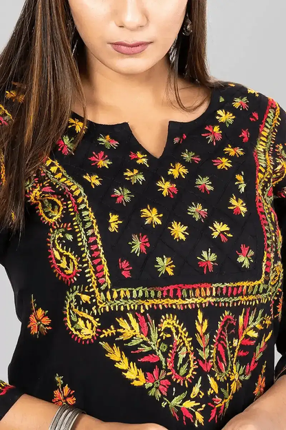 Fabnuma Handcrafted  Chikankar Black Cotton Designer Kurti - Fabnuma