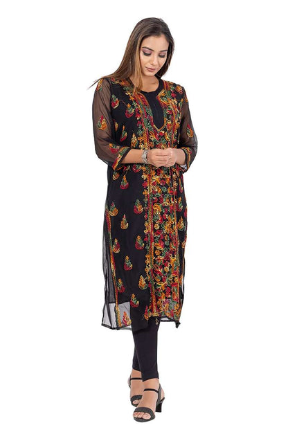 Fabnuma Handcrafted  Chikankari Georgette Black Kurti - Fabnuma