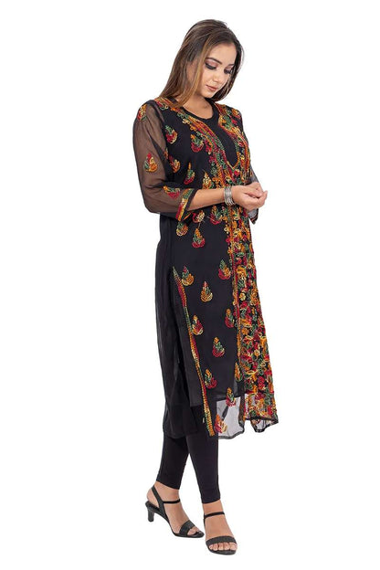 Fabnuma Handcrafted  Chikankari Georgette Black Kurti - Fabnuma