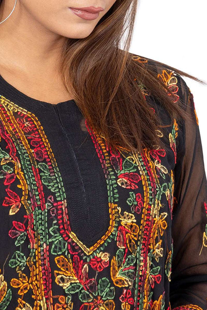 Fabnuma Handcrafted  Chikankari Georgette Black Kurti - Fabnuma