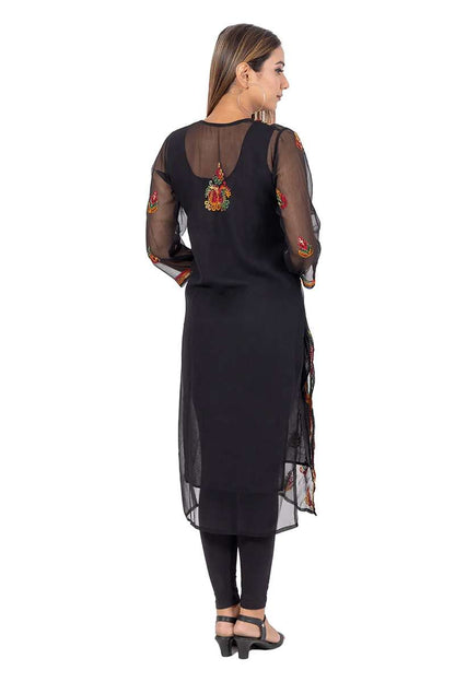 Fabnuma Handcrafted  Chikankari Georgette Black Kurti - Fabnuma