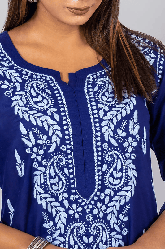 Fabnuma Handcrafted  Chikankari Blue Cotton Kurti - Fabnuma