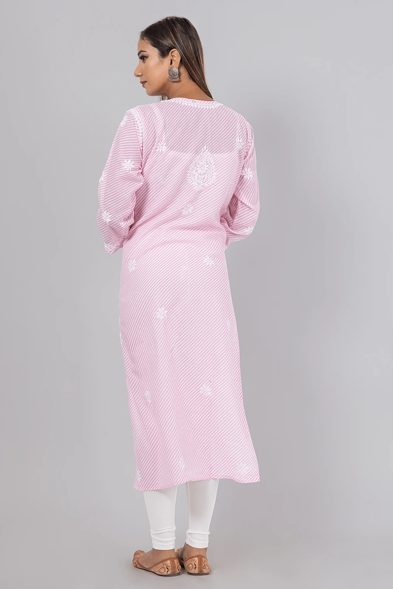 Fabnuma Handcrafted  Chikankari Baby Pink Cotton Kurti - Fabnuma