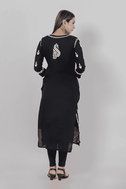 Fabnuma Handcrafted  Chikankari Black Cotton Kurti - Fabnuma