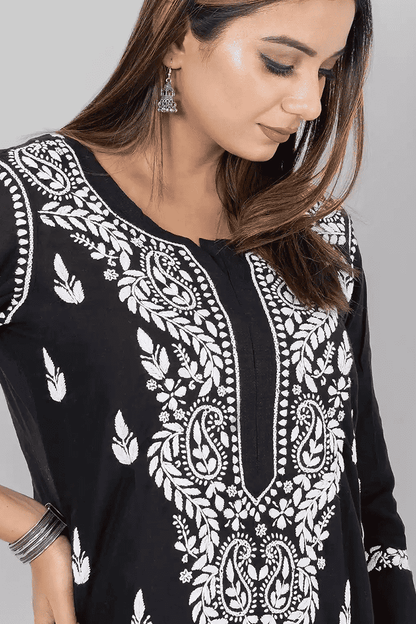 Fabnuma Handcrafted  Chikankari Black Cotton Kurti - Fabnuma