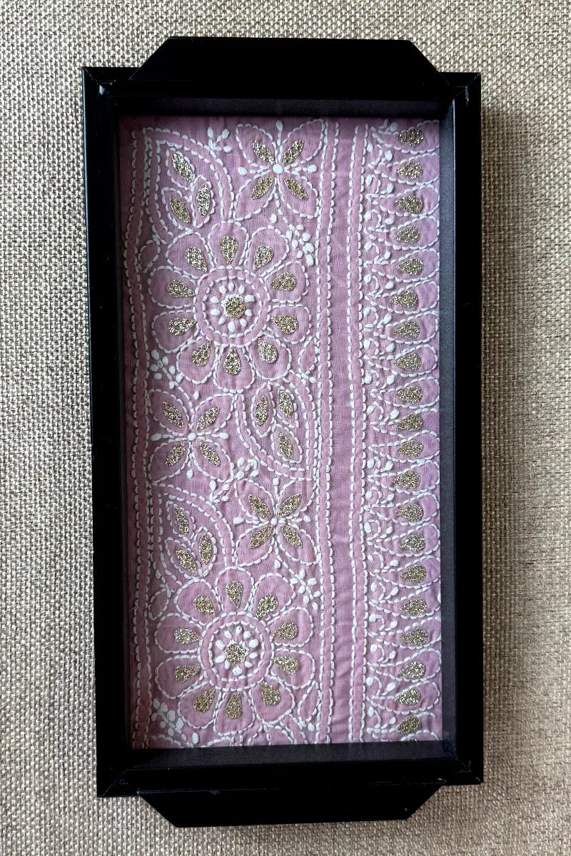 Pink Handcrafted Lucknowi Chikankari Tray & Tea Coaster Set With hand-embroidered Lucknowi Chikankari