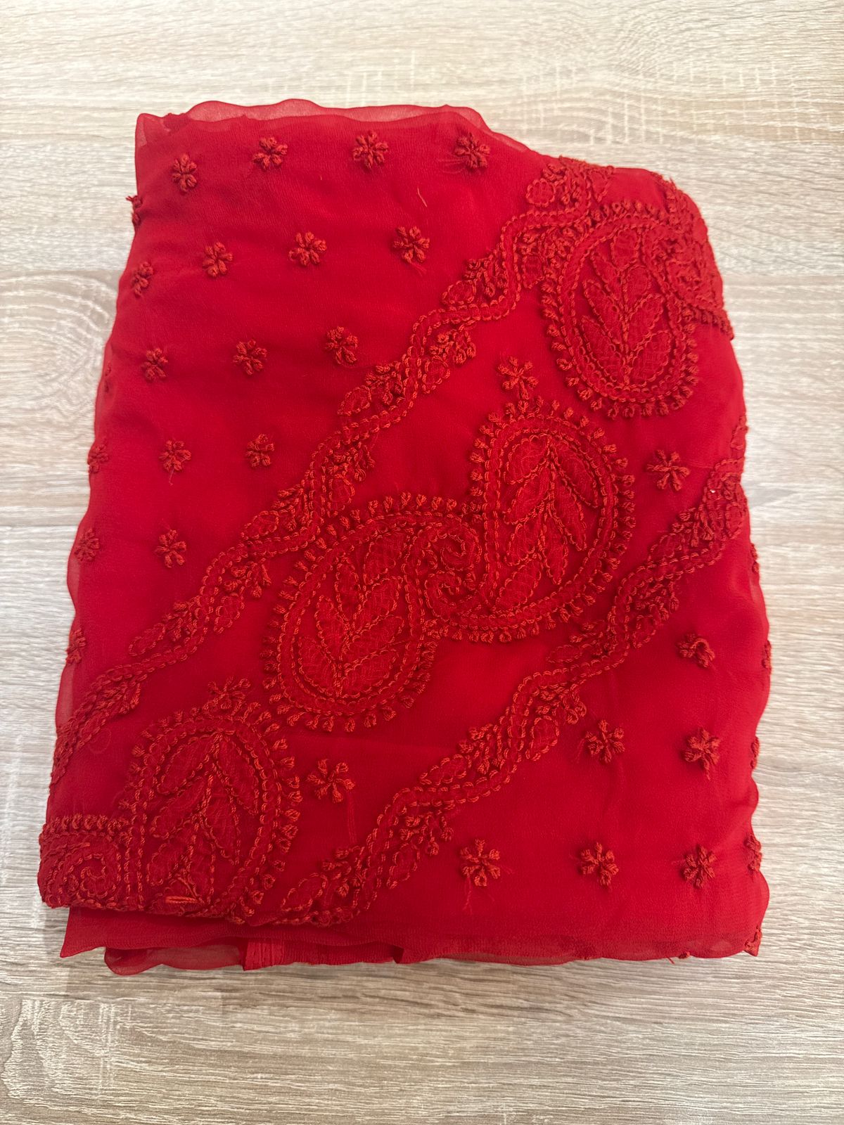 Red Colour Georgette Chikankari Saree MeMaana