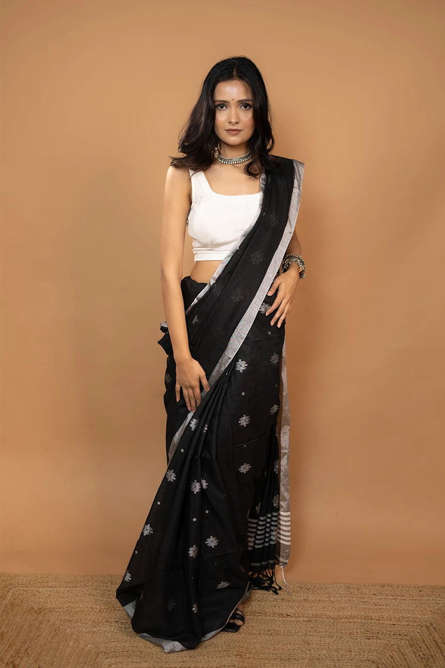 Black Bengal handloom khadi cotton saree