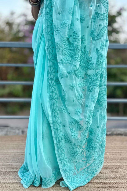 Georgette saree border embroidery detailed view