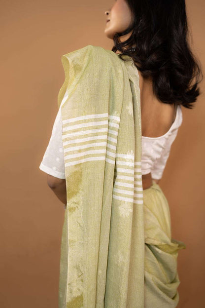 Mrinalini pista green Bengal handloom khadi cotton saree