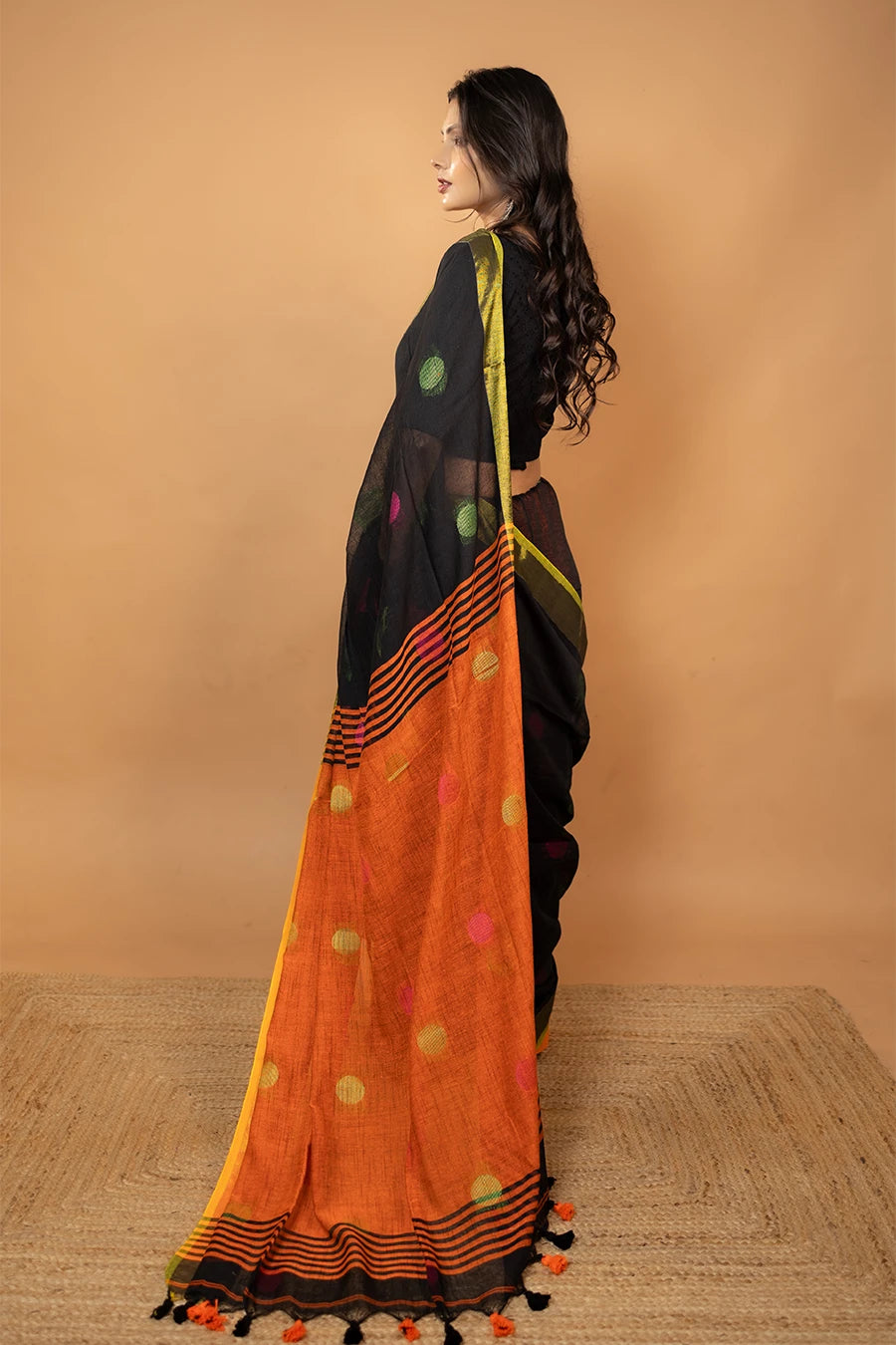 The Navika Loom black handloom khadi cotton saree